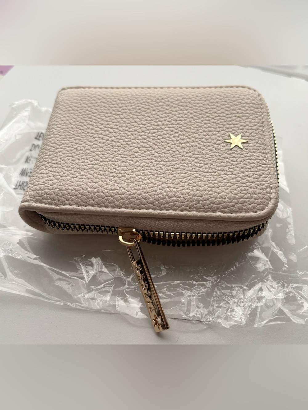 Beige Star Zip Leather Card Wallet - Women Accessories -New
